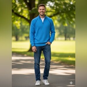 Eddie Bauer Men's Vibrant Blue Zip-Up Sweater Size Small